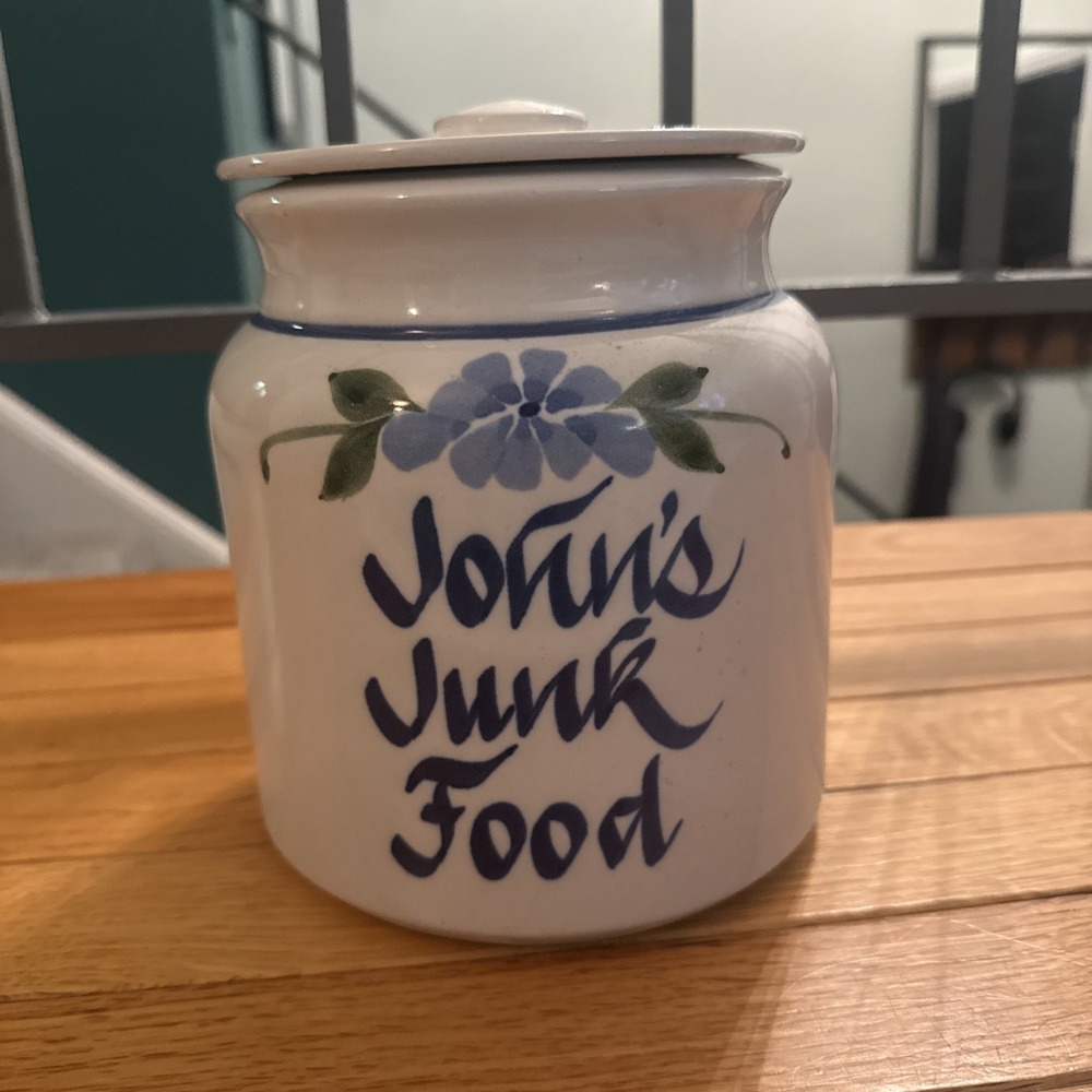 Vintage Hand painted Crock Personalized "John's Junk Food" 20" Circumference